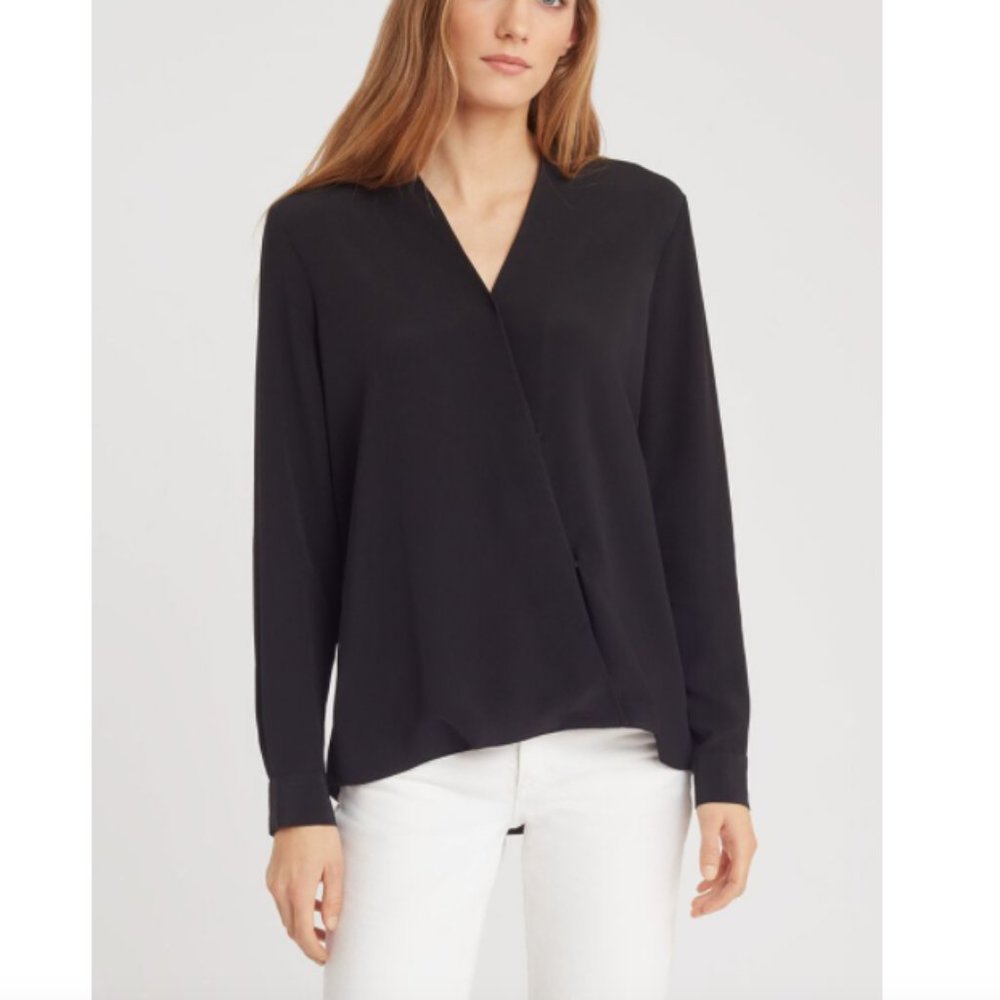 Cuyana Silk Wrap Black Blouse Large